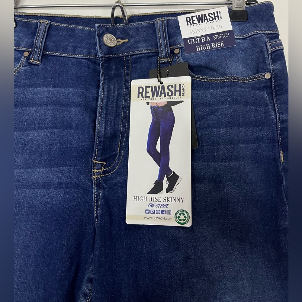 Rewash Dark Denim Cropped Ultra Stretch High Rise Skinny Jeans Jegging 9/29 NWT! - Picture 3 of 5